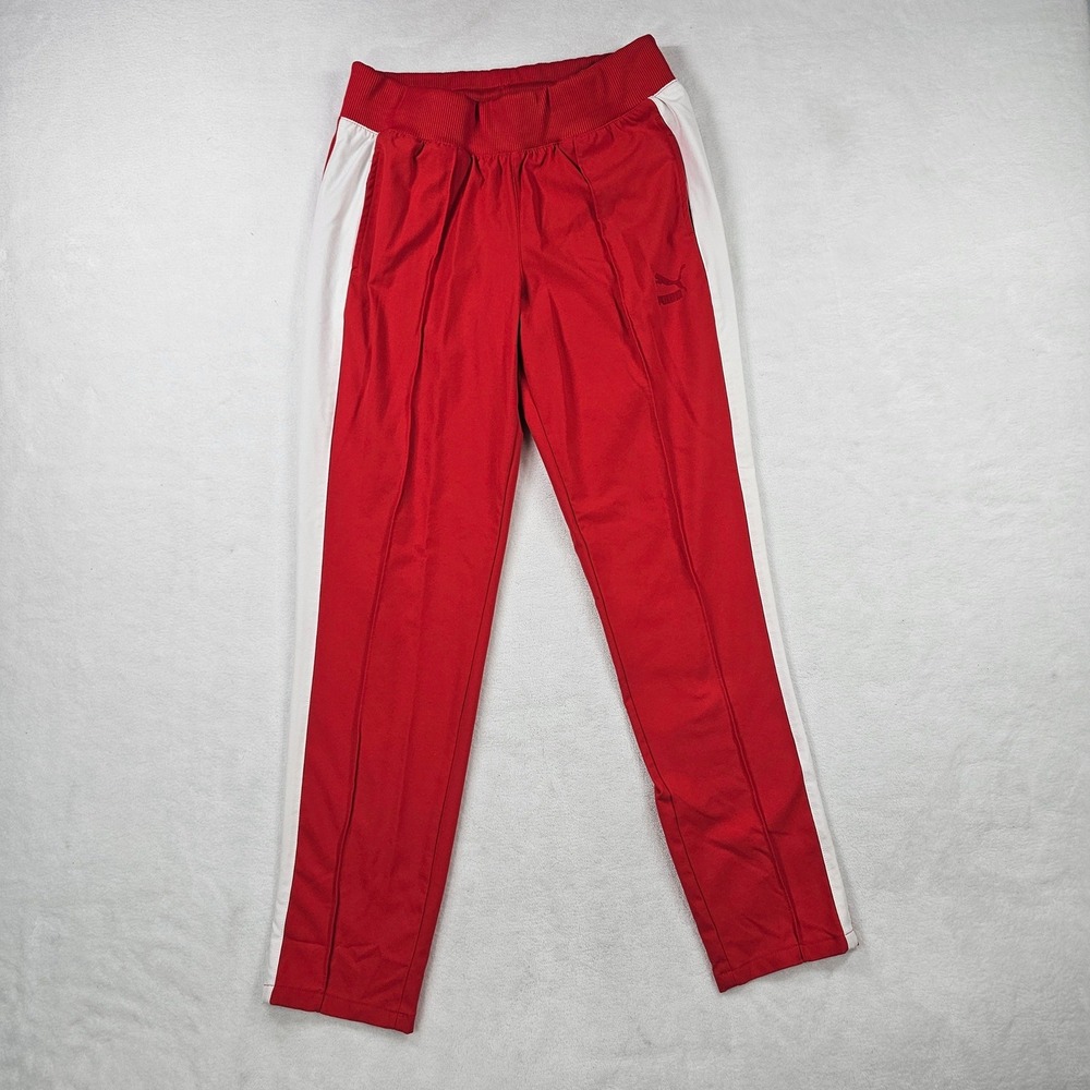 Puma Track Pants Womens Medium Red Excellent T7 Side Stripe Joggers
